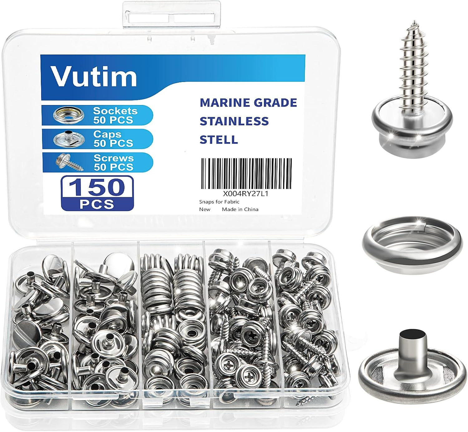 150 PCS Canvas Snap Fastener Tool Set, Marine-Grade 3/8″ Stainless Steel