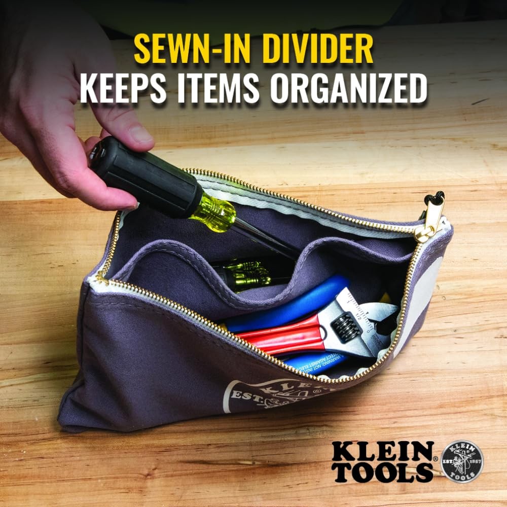 Klein Tools 55578 Zipper Bag with Divider, No. 10 Canvas, 7Inch x 121/2Inch H…
