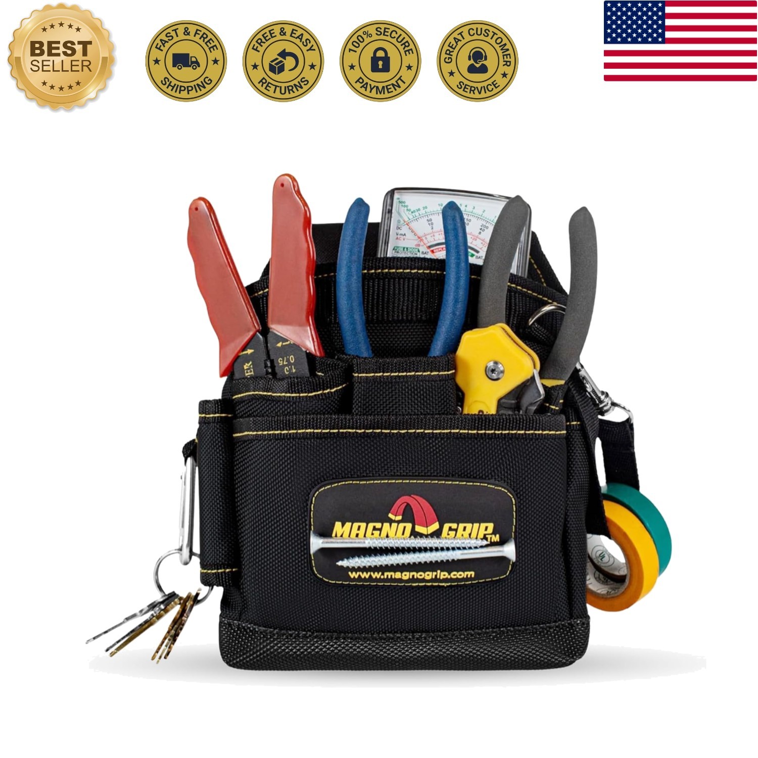 9-Pocket Magnetic Tool Pouch – Heavy-Duty 1680D Ballistic Polyester, Durable …