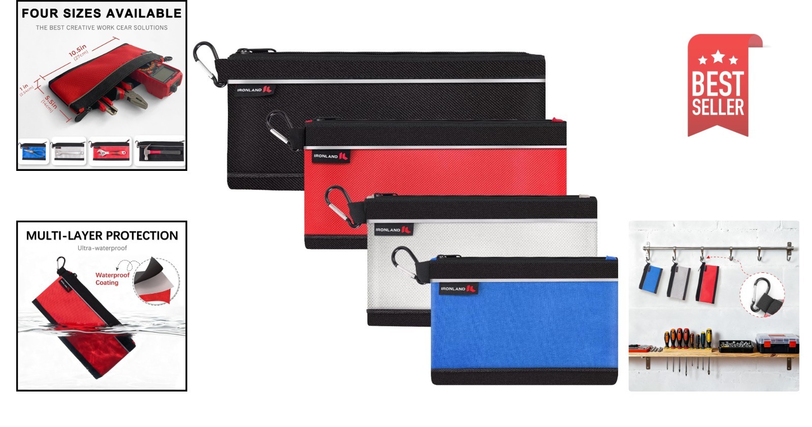 4 Pack Waterproof Tool Pouches with Zipper – Durable 1680D Organizer Bags