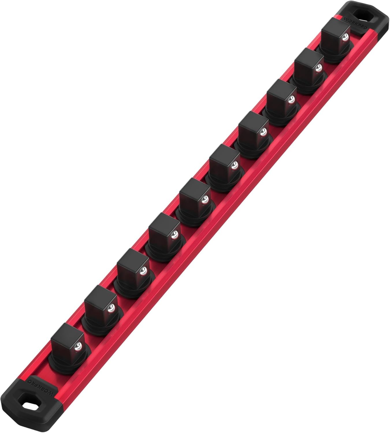 WORKPRO Magnetic Socket Organizer, 3/8-Inch Drive Aluminum 3/8" DR, Red