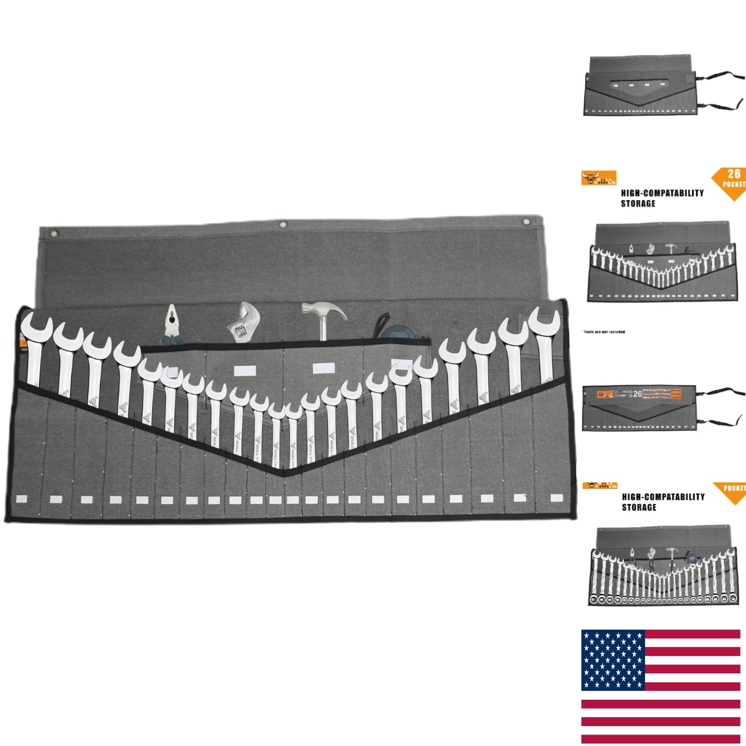 Lightweight 26-Pocket Tool Roll Organizer with Rugged Cotton Canvas Design