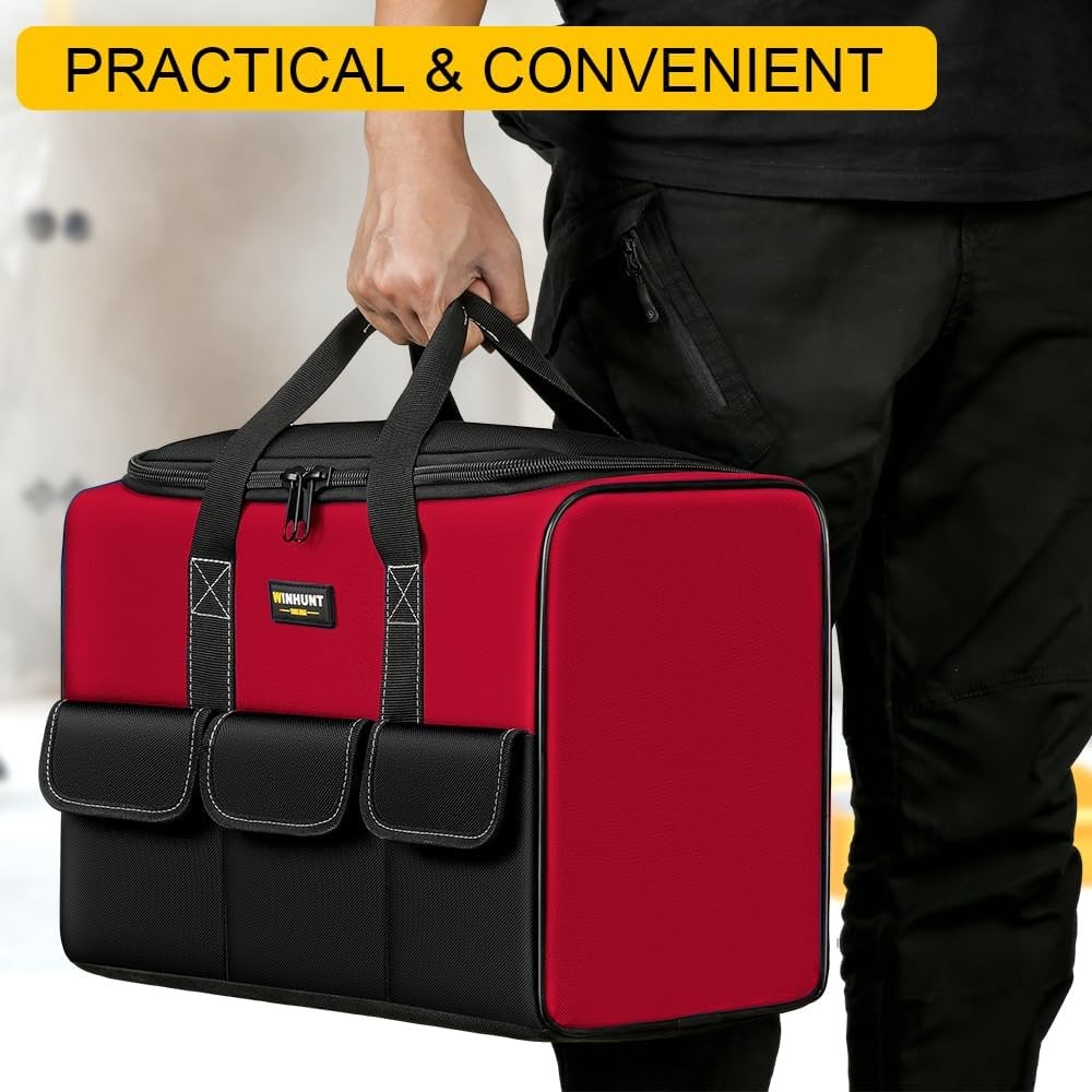 17″ Tool Bag for Men 6-Pocket Waterproof Organizer Red & Black Double Zipper