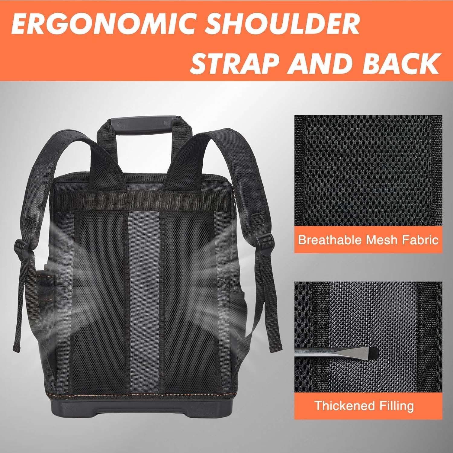 Heavy Duty Contractor Tool Backpack 17in Waterproof Oxford Bag Reinforced Base