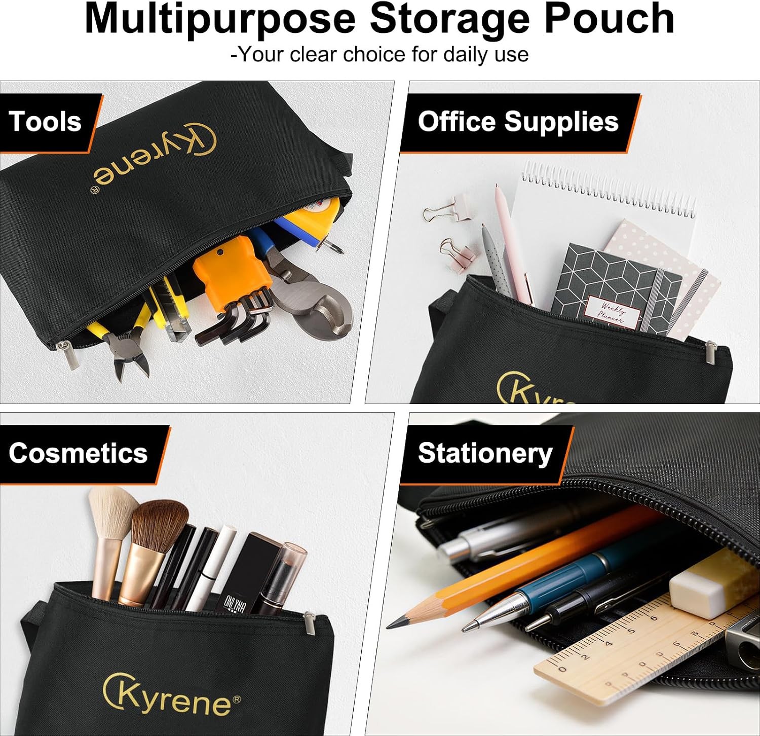 5 Pack Tool Pouches with Zipper, Utility Multipurpose Storage Organizer Tool