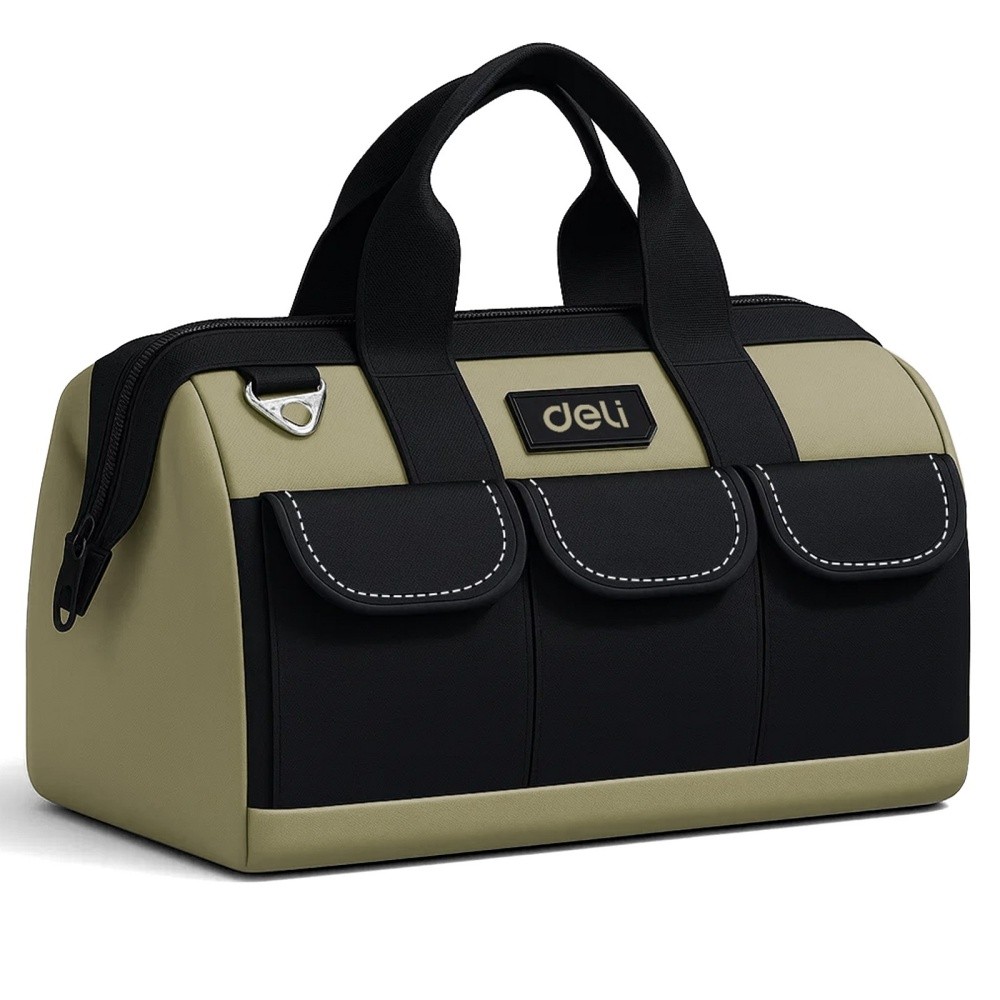 Deli 13 Inch Heavy Duty Contractor Tool Bag with Pockets Adjustable Strap, Green