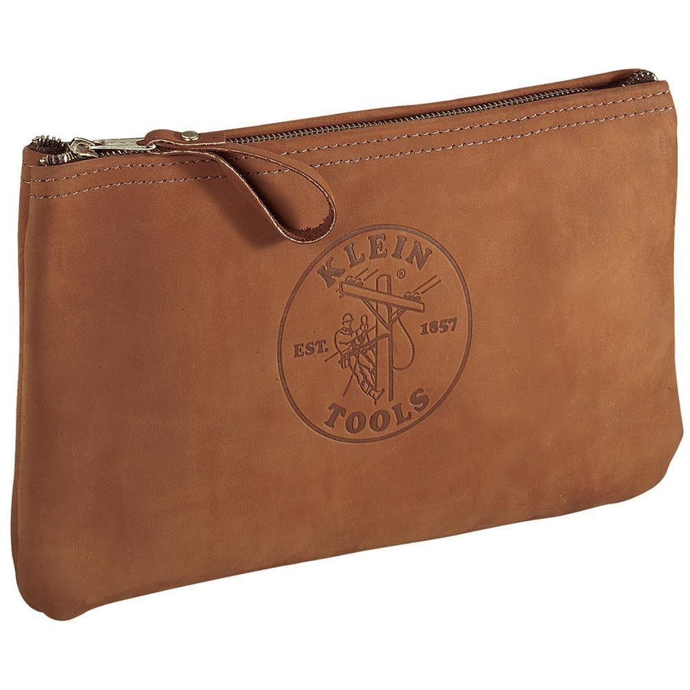 Klein Tools 5139L Zipper Bag, Top-Grain Leather Tool Pouch One Size, Brown