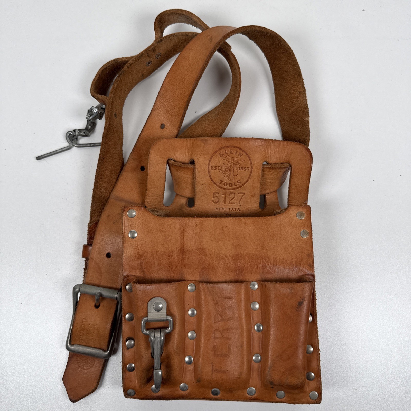 Klein Tools 5127 Leather Tool Pouch & 5207L Belt USA Made Electrician READ
