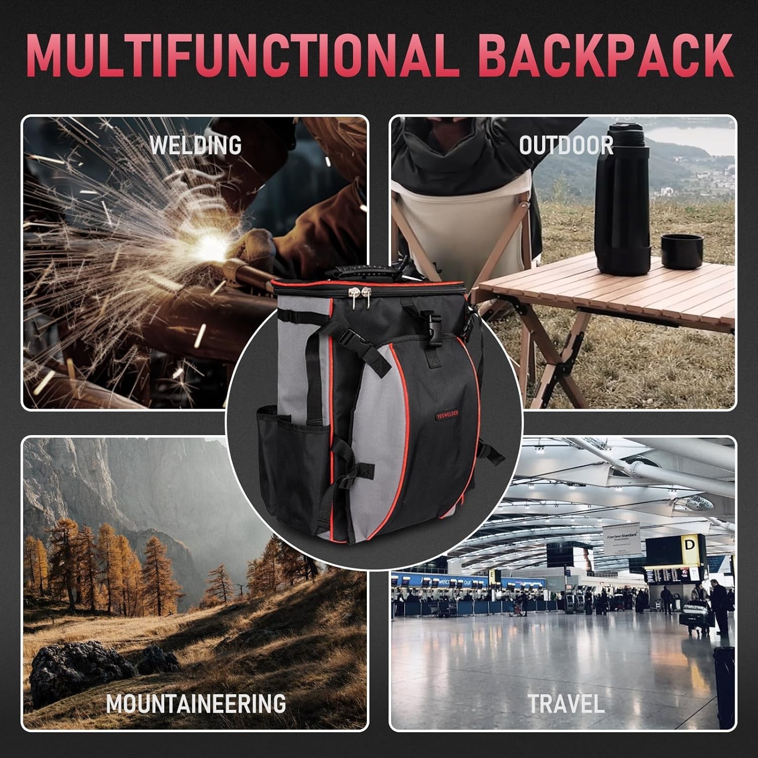 Pro Welding Backpack: Large Capacity, Helmet Catch, 16.5″ Padded Laptop Sleeve