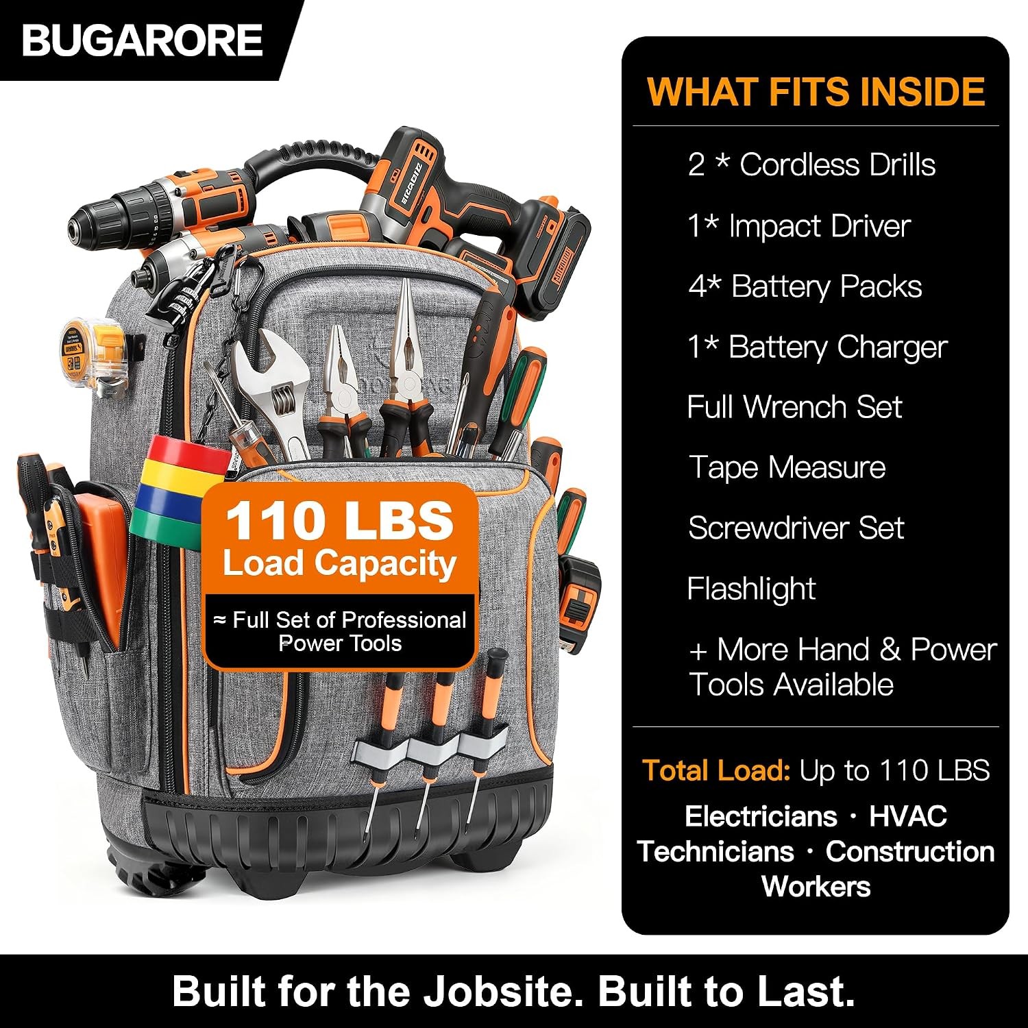 75 Pocket Rolling Tool Backpack Heavy Duty Grey