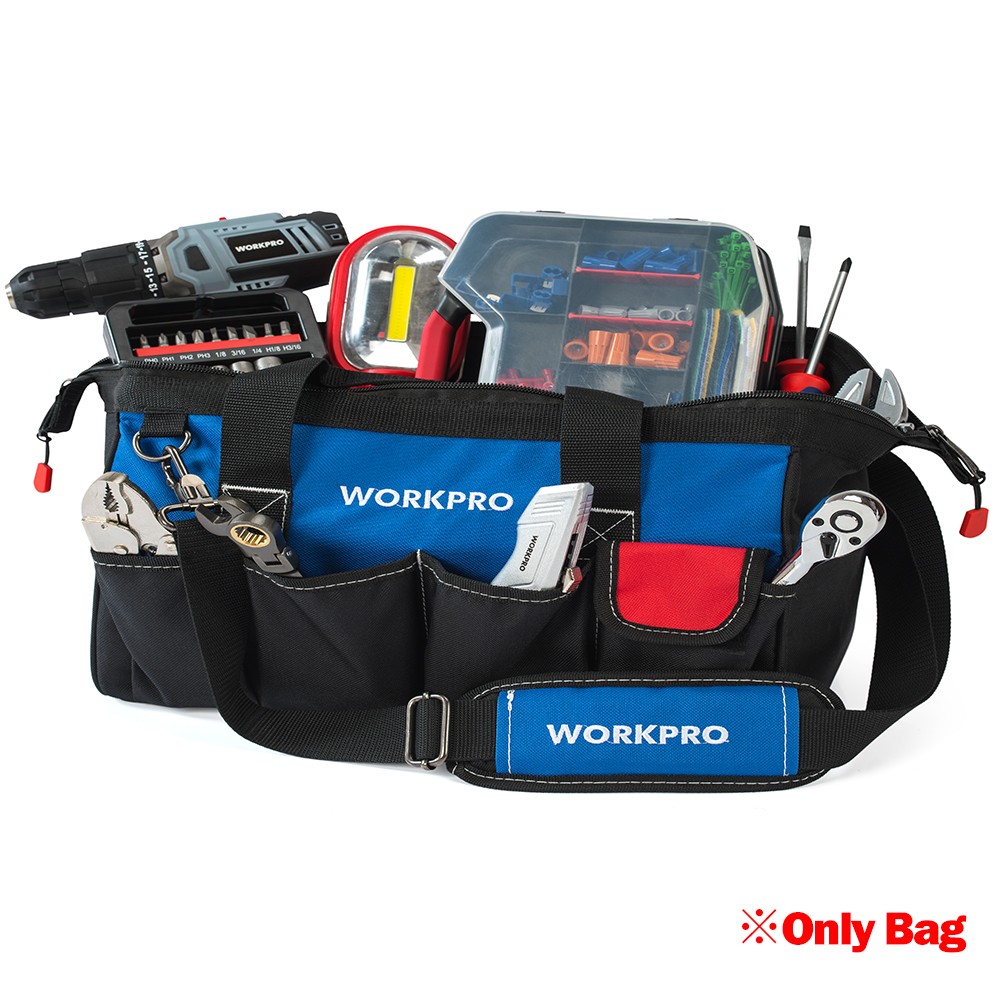 WORKPRO 14″ Tool Bag 13 Pockets Close Top Wide Open Mouth w/Adjustable Shoulder