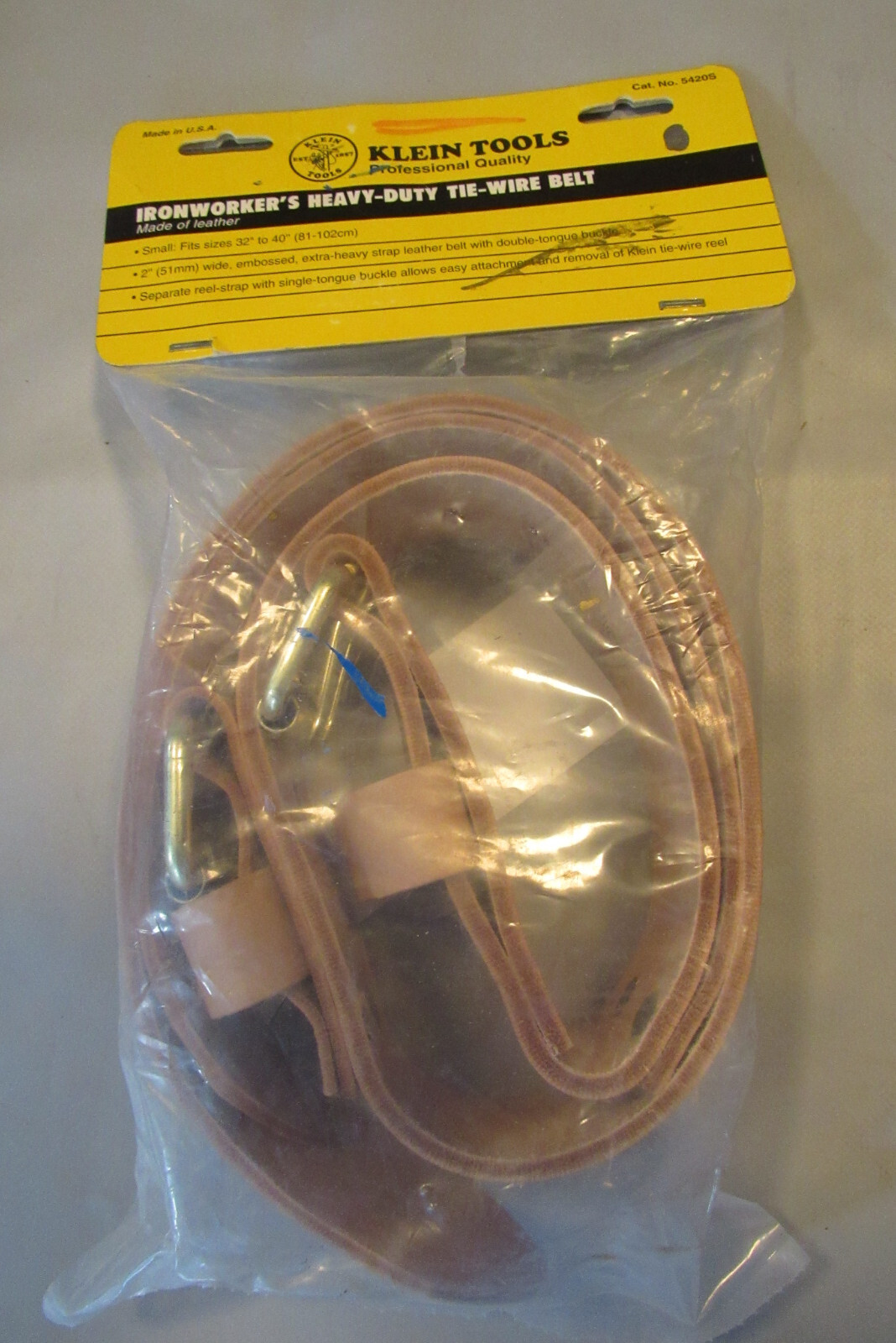 Klein Tools 5420S Ironworker’s Heavy-Duty Leather Tie-Wire Belt Small 32-40″ USA