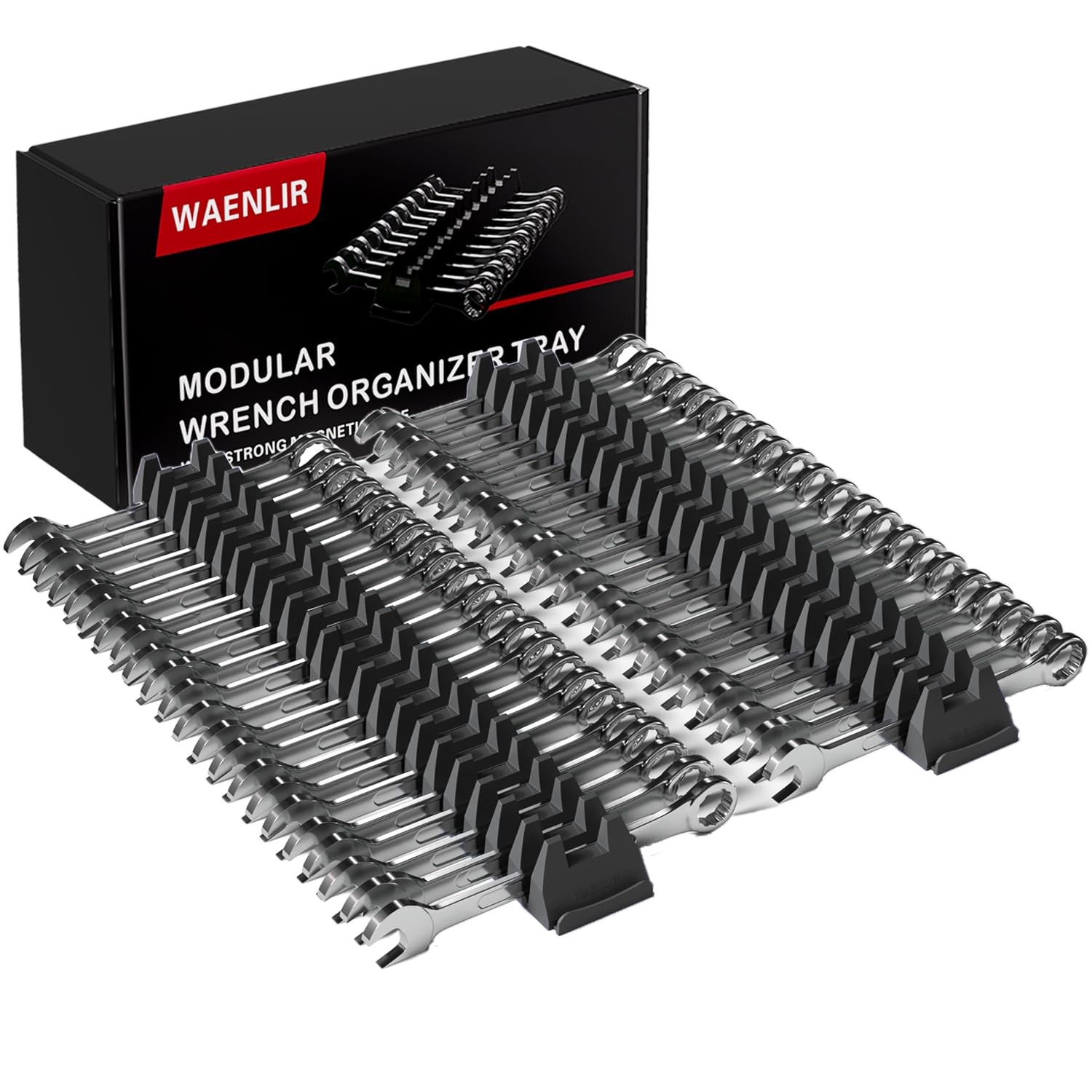 WAENLIR 48PCS Magnetic Modular Wrench Organizer Set-Tool Drawer 48P, Black