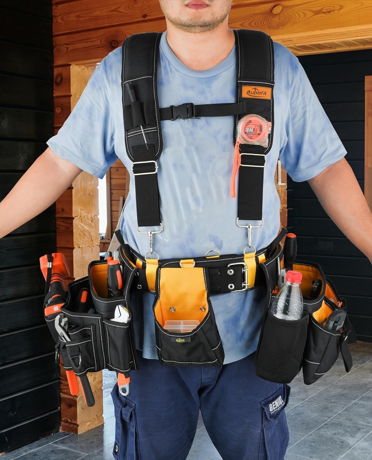 New 7Pc Tool Belt with Suspenders 32 Pocket Carpenter Electrician Rig