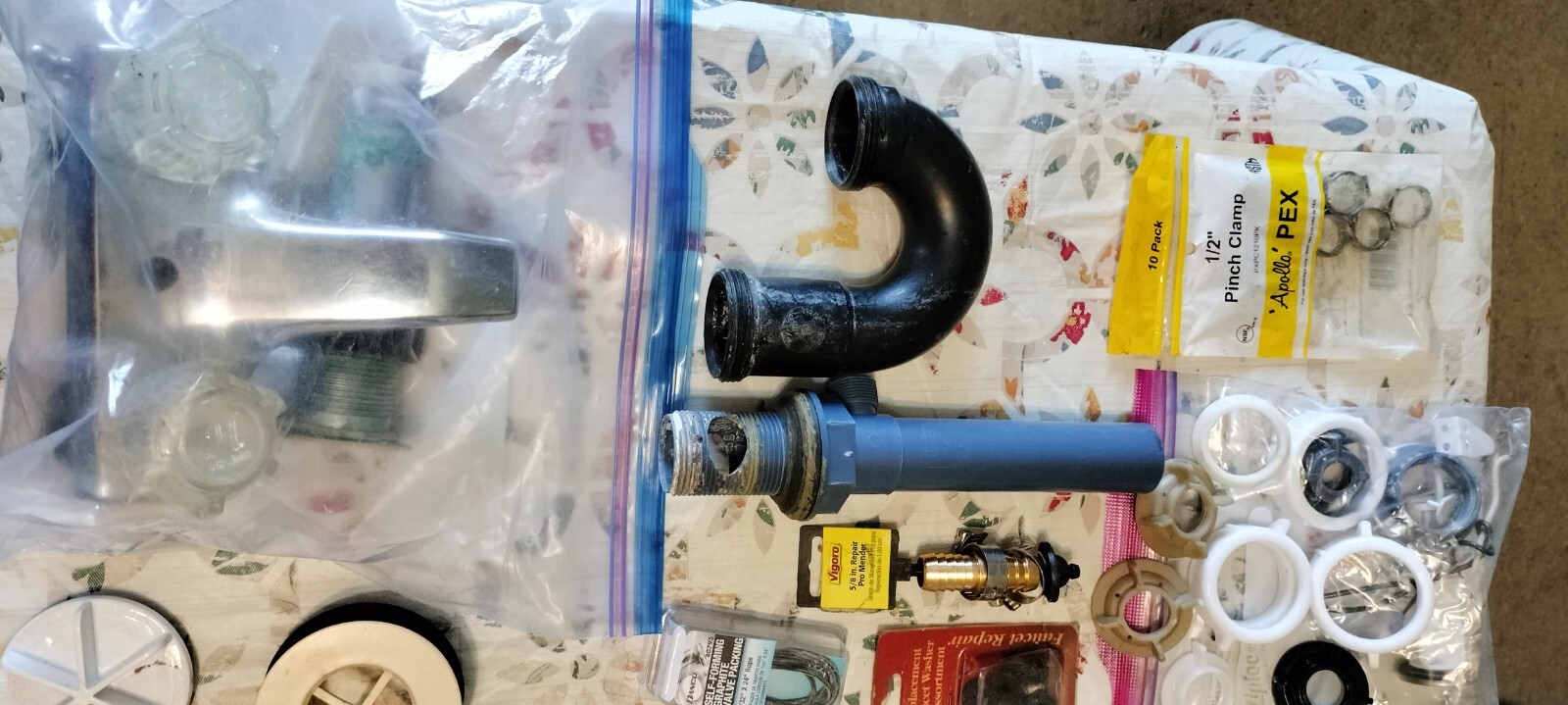 Assorted household items with tool bag.