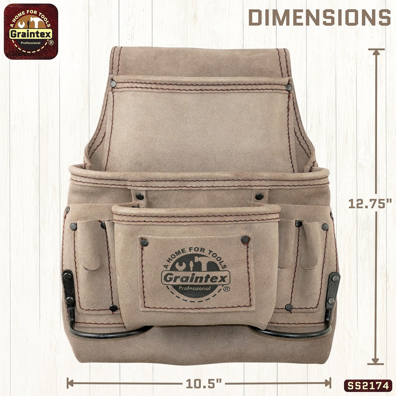 SS2174 9 Pocket Nail & Tool Pouch Beige Color Suede Leather for Constructors,…