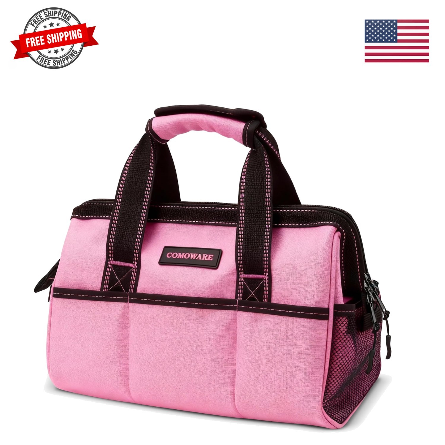 13-Inch Tool Bag, Pink Soft Storage Bags with Inside Pockets, Wide Mouth Pink…