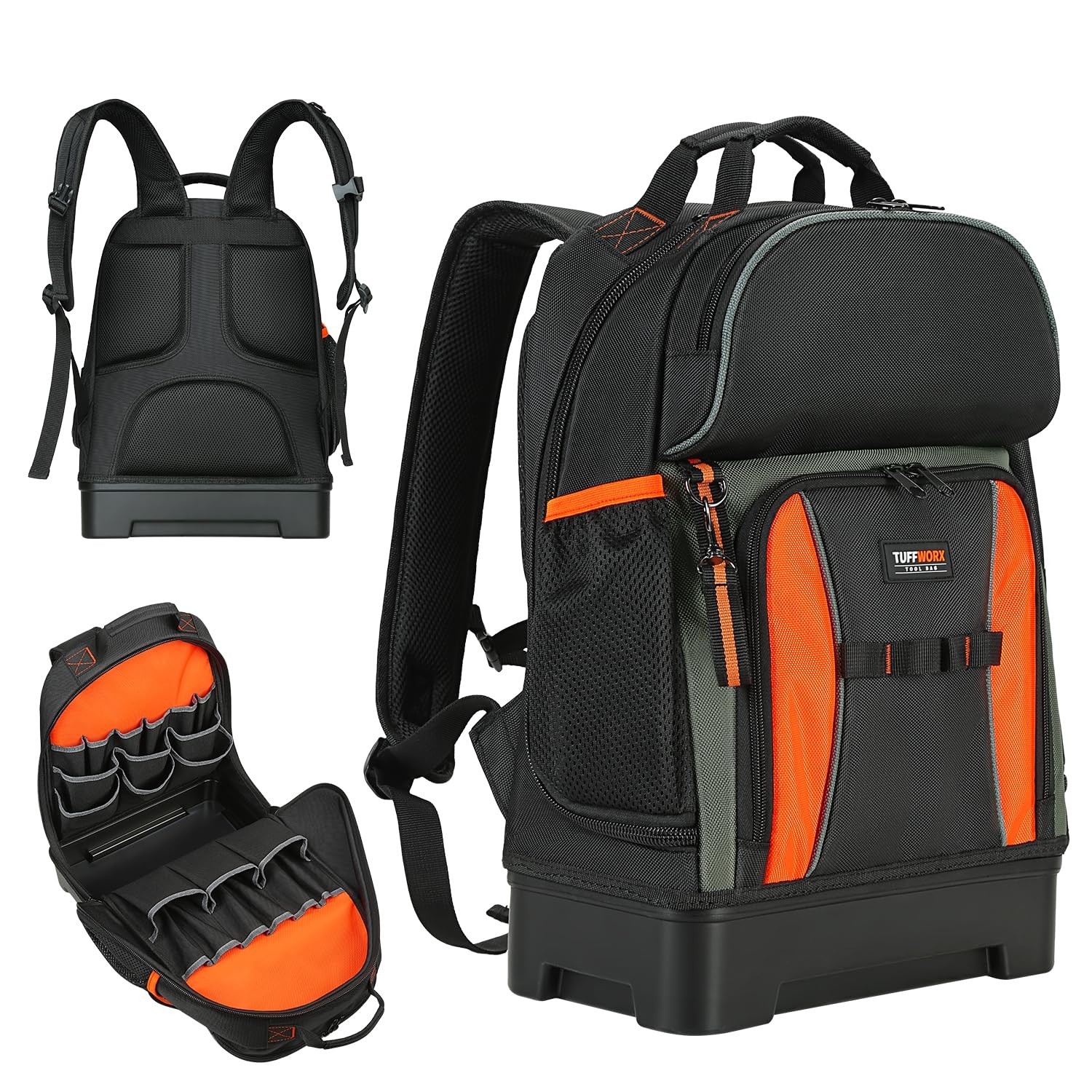 Tool bag Heavy Duty Storage Bag, Multiple Compartments, Black and Orange