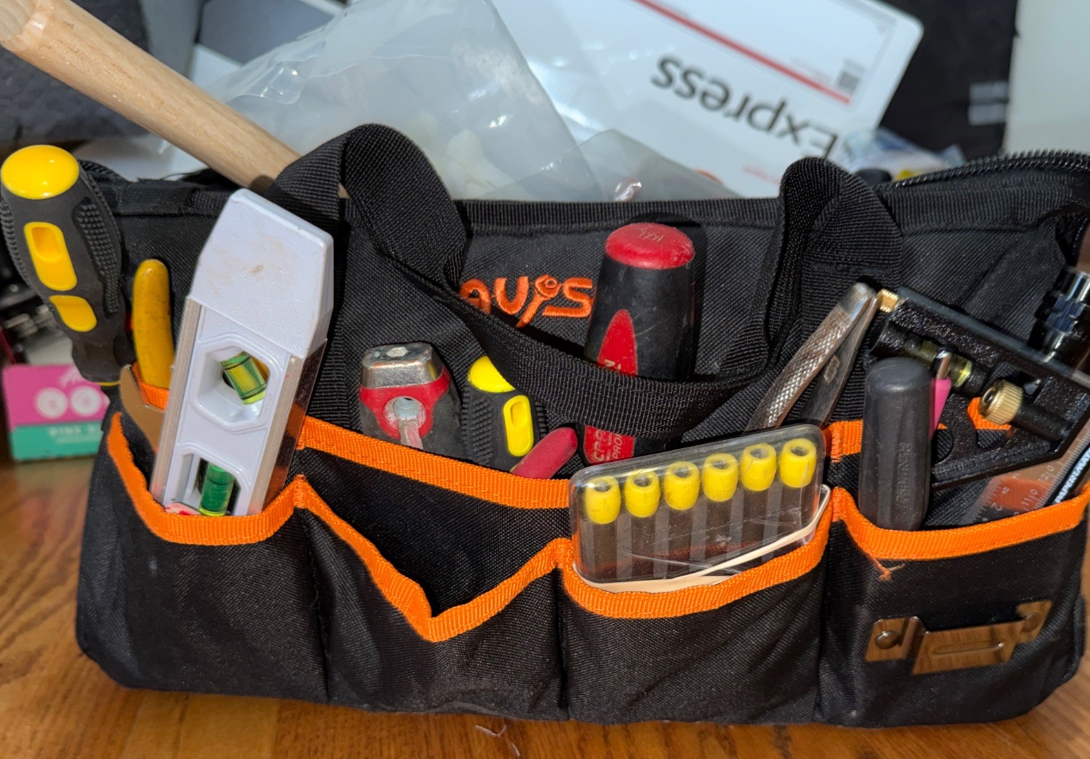 Tool Bag Wide Mouth 16 Pockets Adjustable Shoulder Strap Tool Clip Oxford 1680D