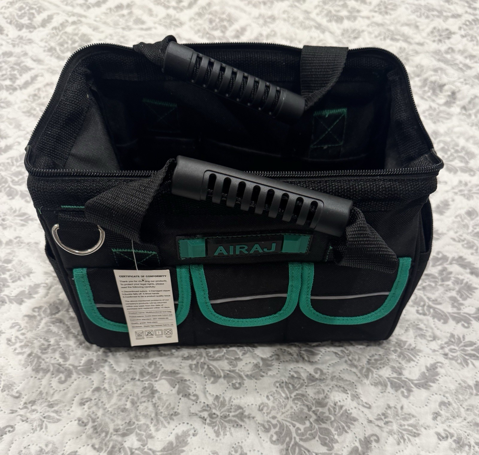 High-End 12 inch Wide Mouth Tool Bag with 16 Pockets Storage Tool Bags (Read)