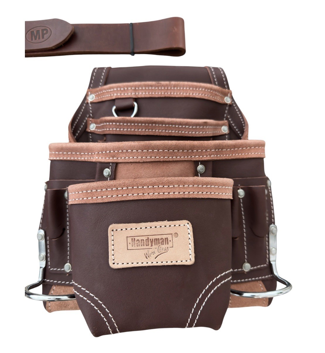 17 Pocket Heavy Duty Brown Leather Tool Belt with Hammer Holder