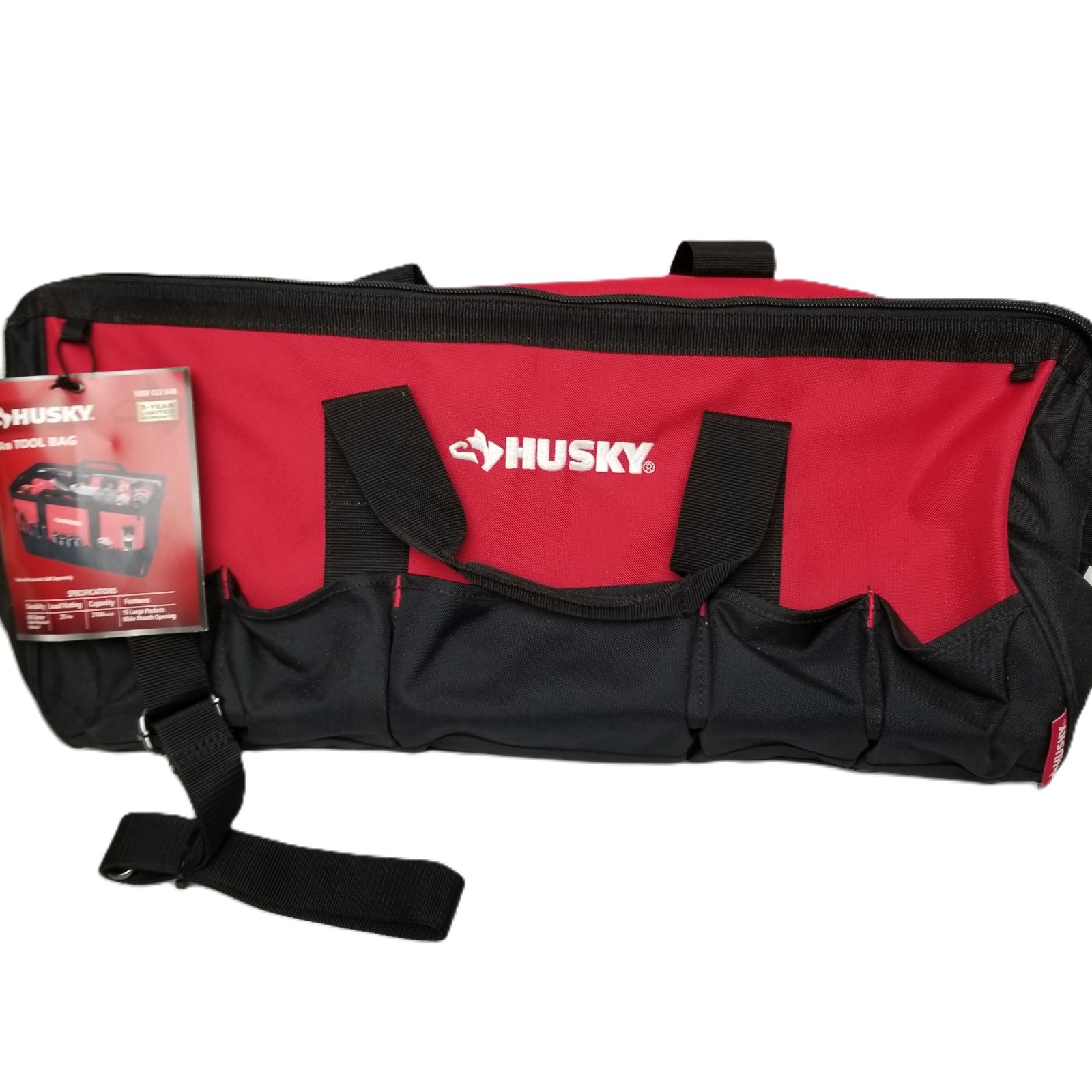 24 in 16 Pocket Zippered Tool Bag Husky Red Black Heavy Duty Shoulder Strap New