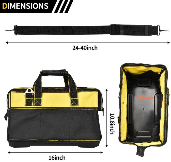 Bolsa Herramientas 16” Resistente 16 Bolsillos Correa Ajustable Base Impermeable