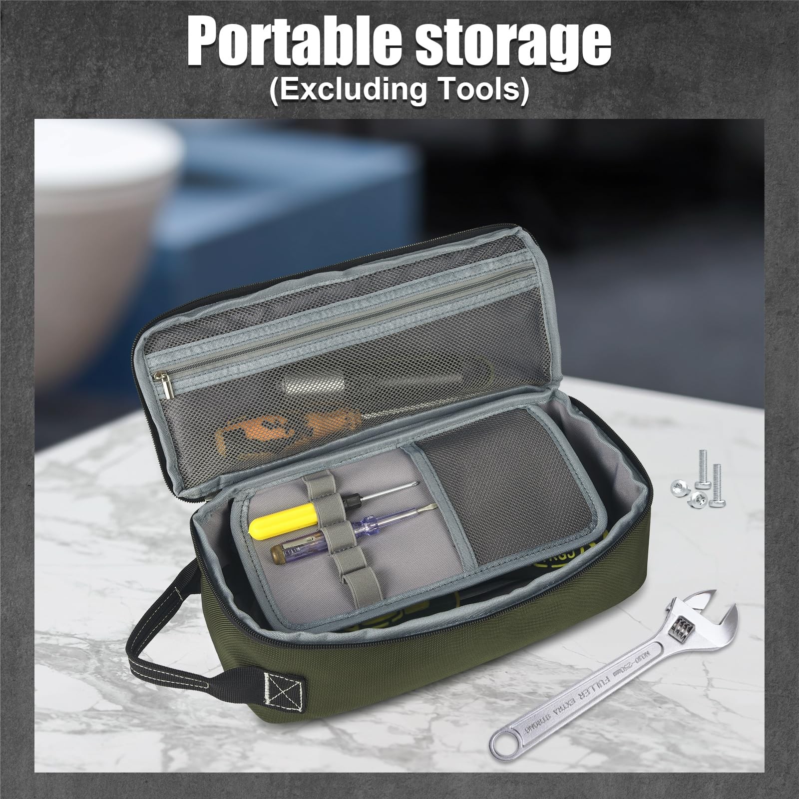 12.6 Inch Small Tool Bag Pouch Multiple Pockets Waterproof Handle Green