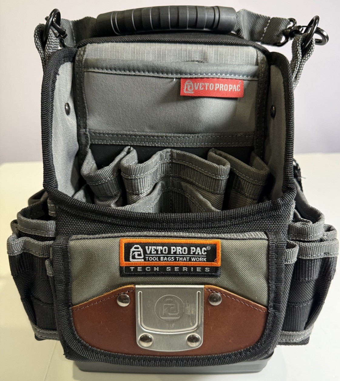 Veto Pro Pac SB-LD Tool and Meter Bag Gray Black Leather Trim Tech Series