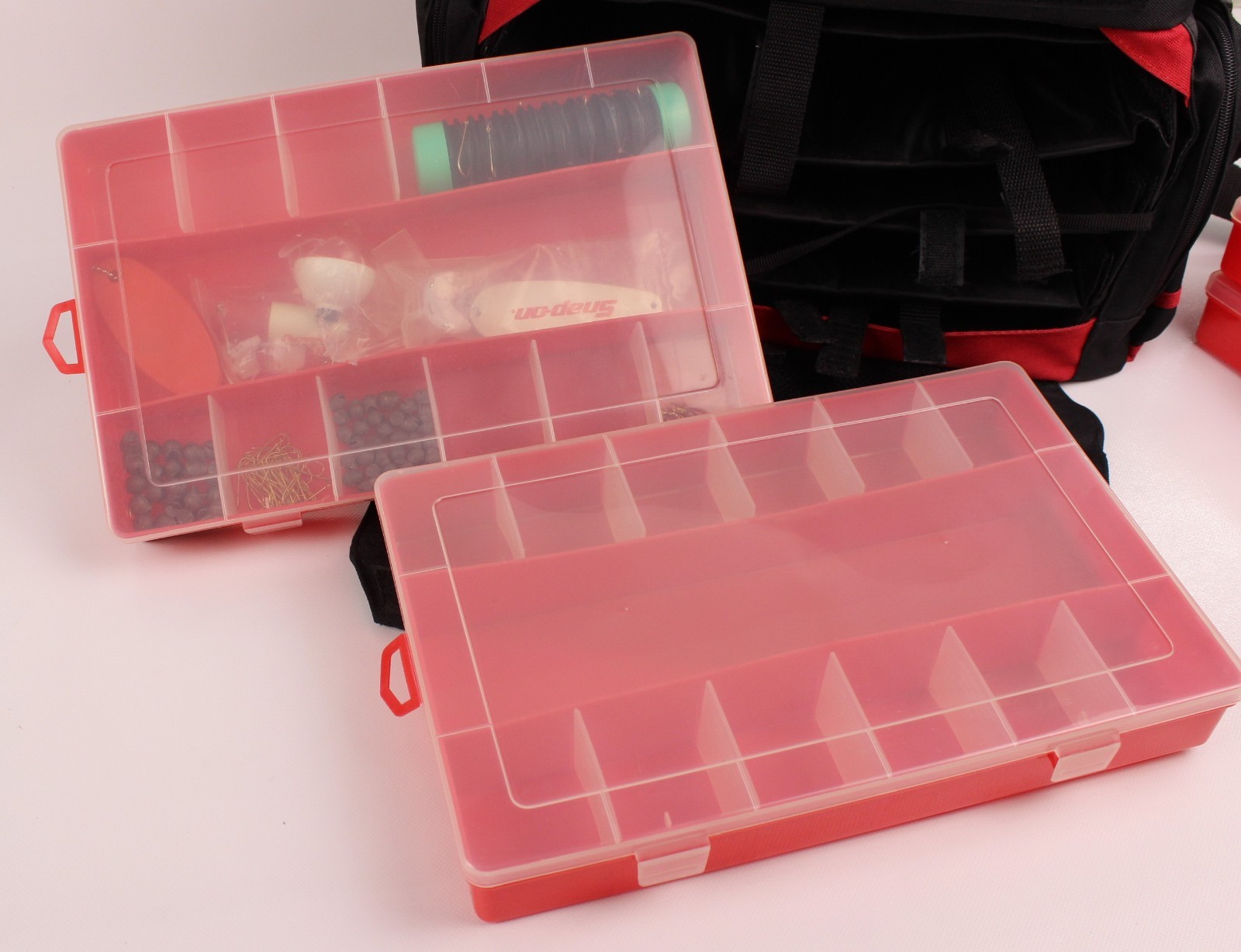 Snap On Large Canvas Fishing Tackle Organizer 15”x9”x12” W/Branded Lures