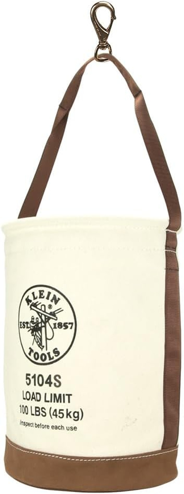 Heavy-Duty Canvas Tool Bucket with Leather Bottom & Swivel Snap Hook, 100 lb Rat