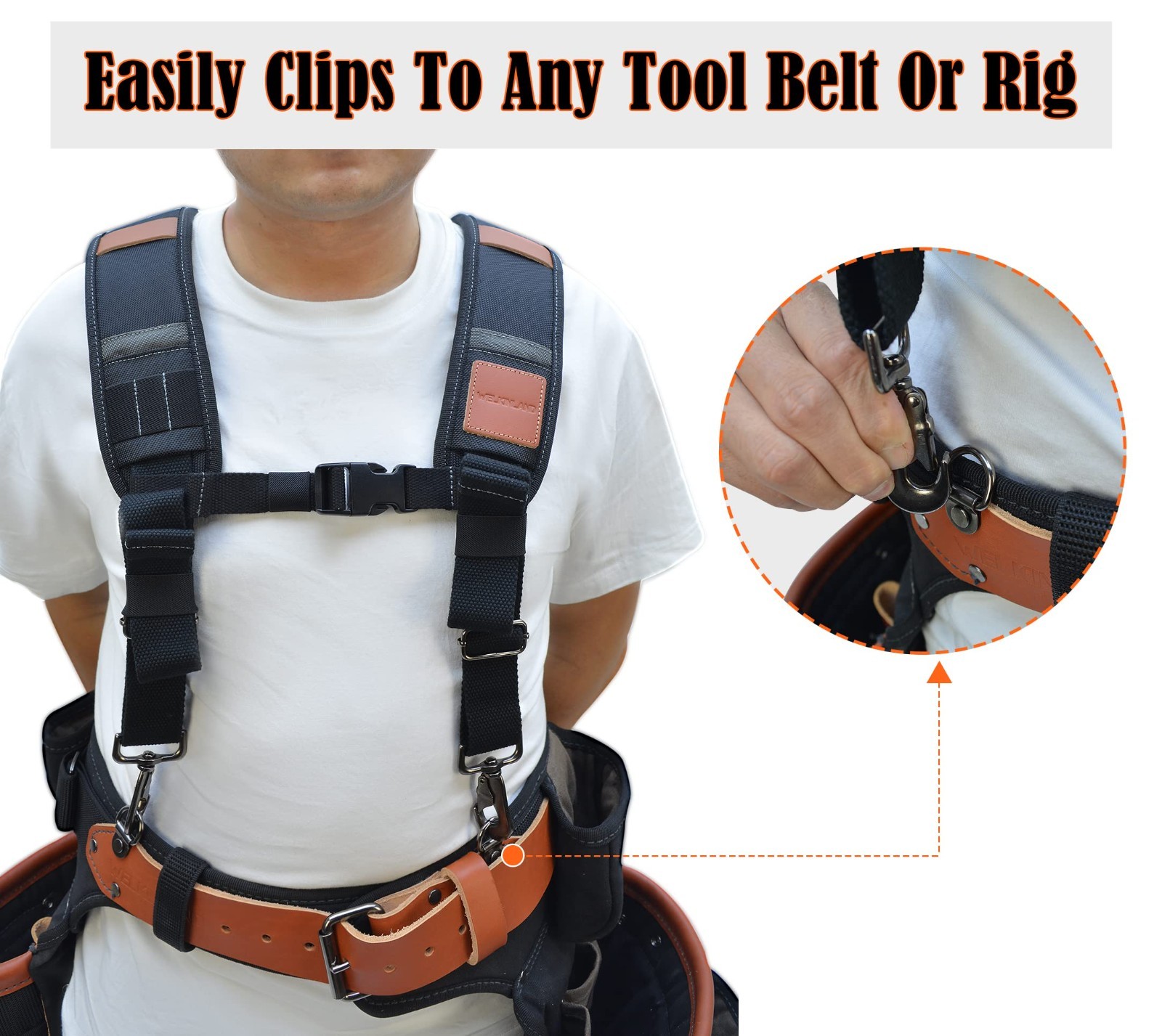 Heavy-Duty Leather Tool Belt Suspenders for Carpenters & Construction, Adjustabl