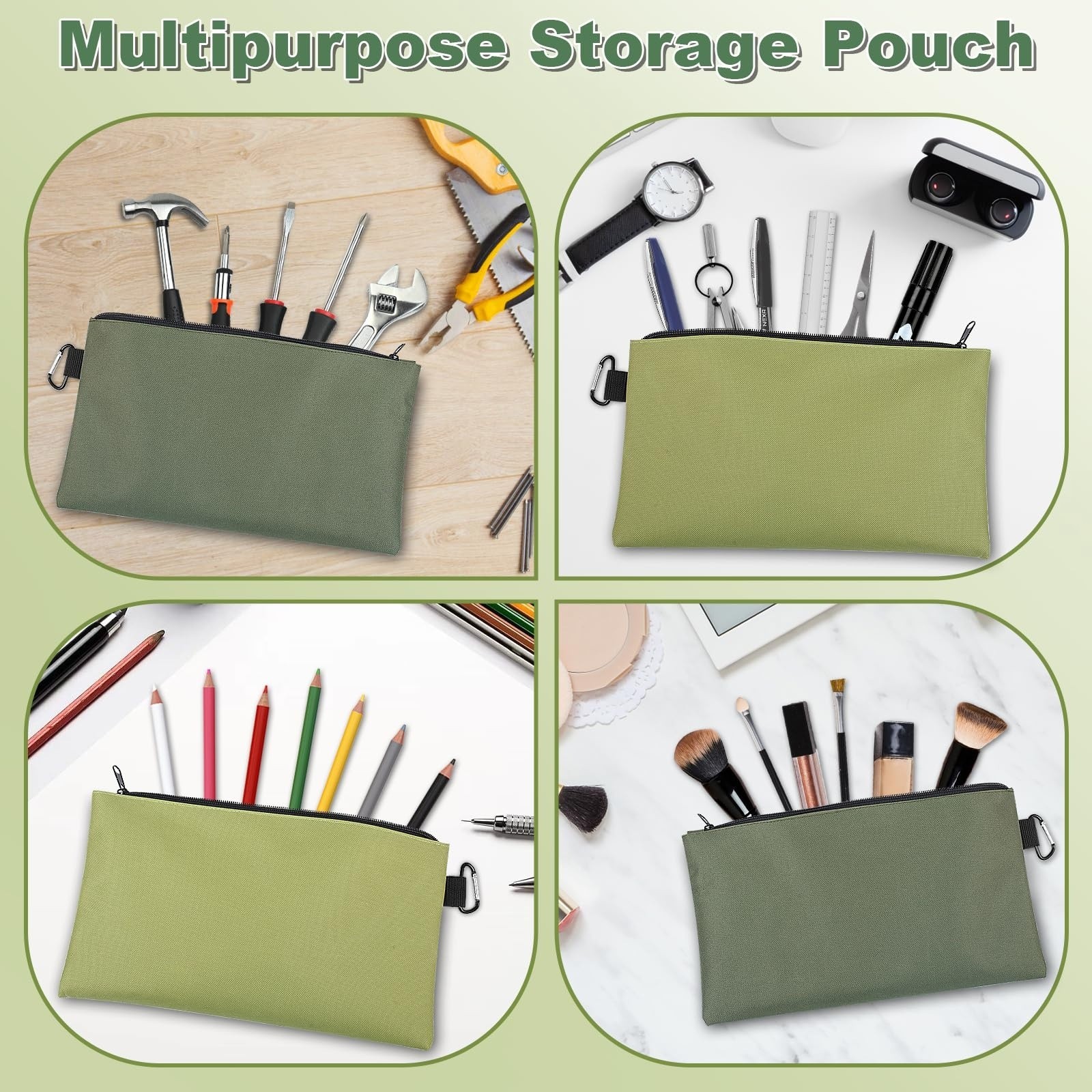 2 Pack Tool Storage Zipper Pouch Organizer Bag 12.4×7.3in with Carabiner Utility