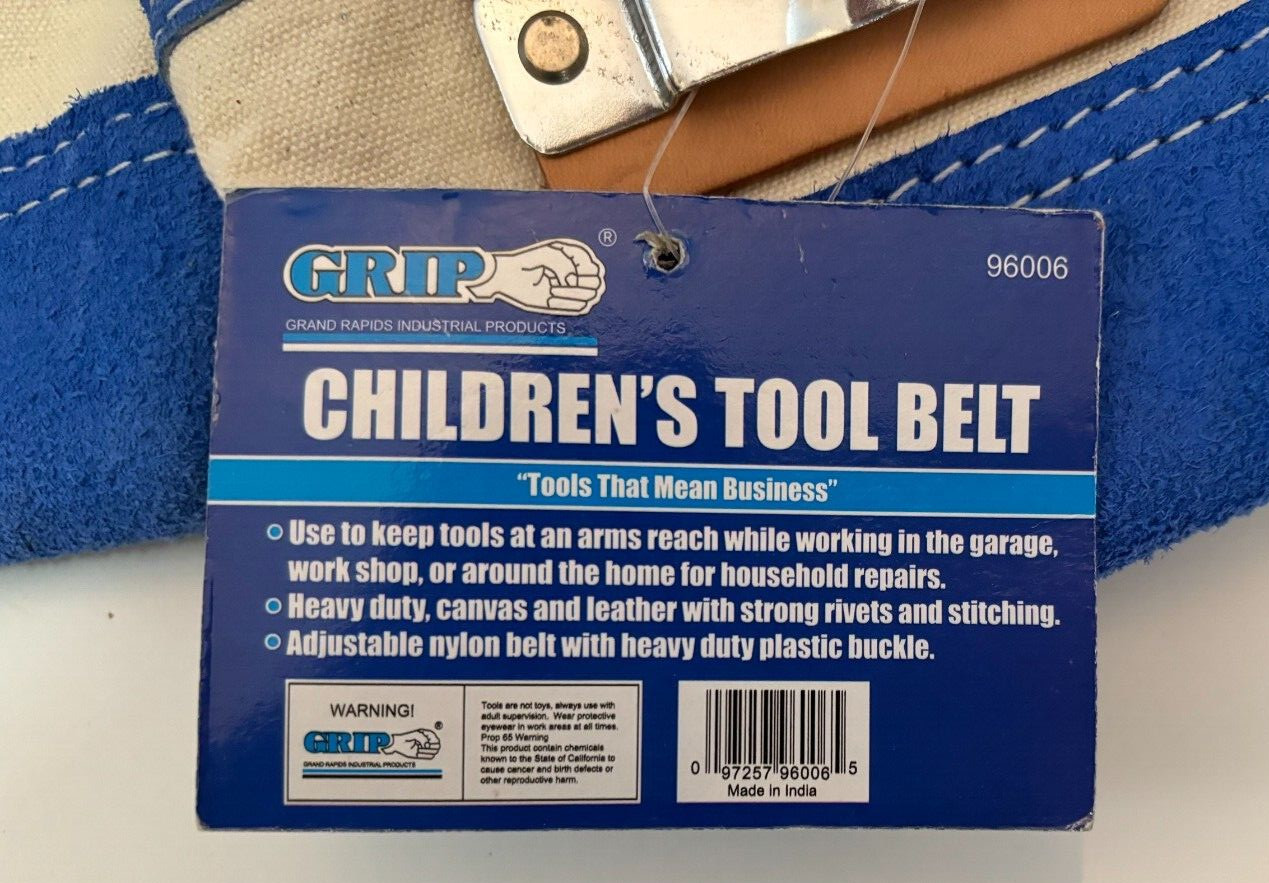 Grip Children’s Canvas and Leather Tool Belt 96006 Blue & White w/Tag