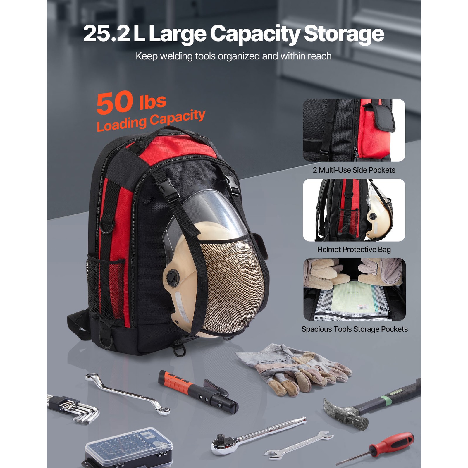 25.2L Welding Backpack 1680D Polyester Welder Backpack for Tool and Helmet