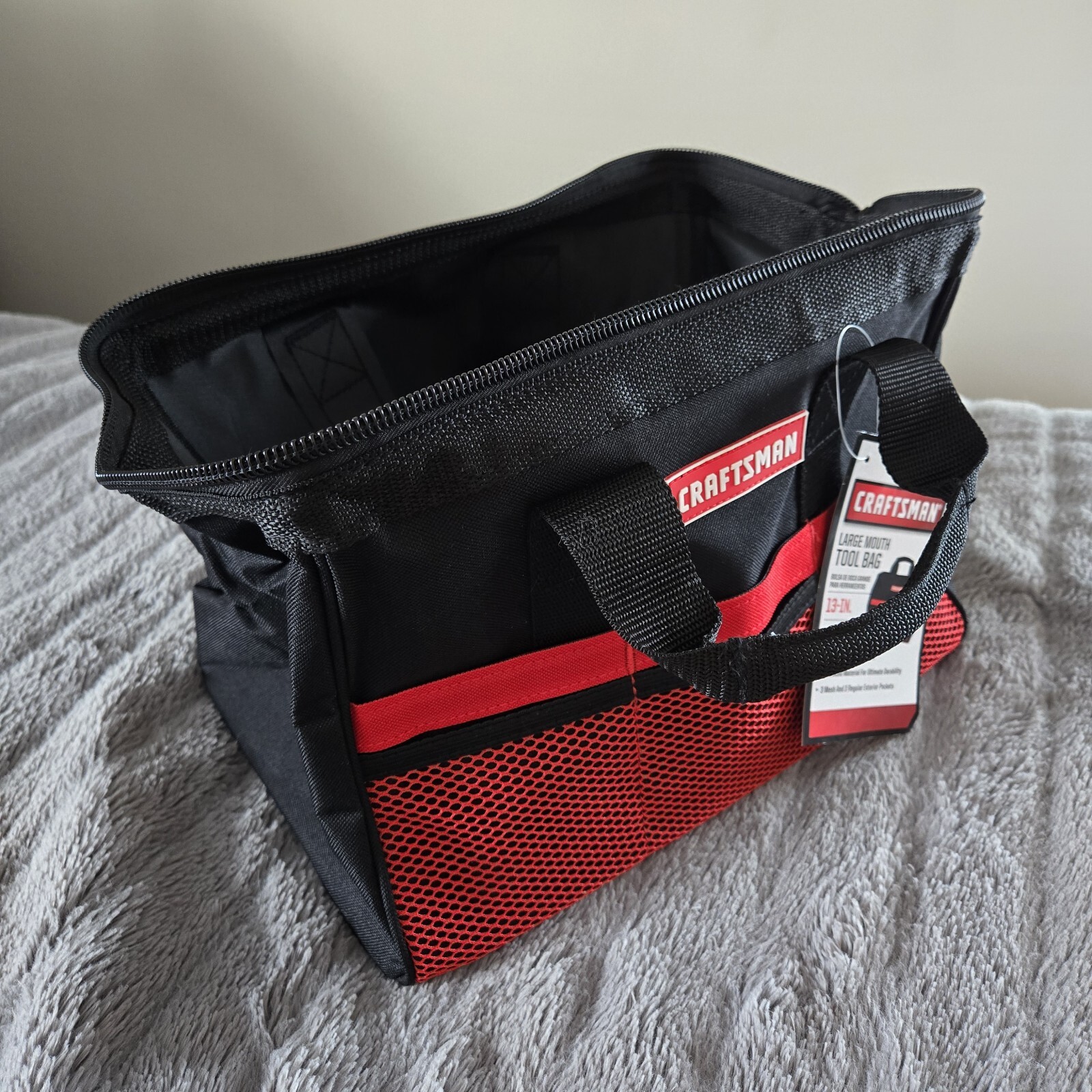 CRAFTSMAN Tool Bag 13″ Large Mouth Canvas with Black/Red Handles & Pockets (NEW)