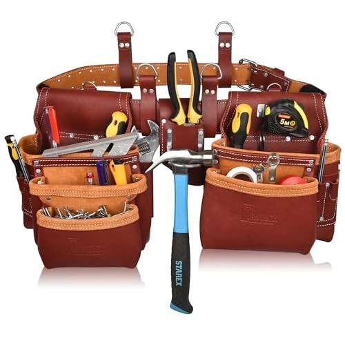 Premium Grain Leather Tool Belt Set | Durable Tool Pouch & Rig | Carpenter & Ele