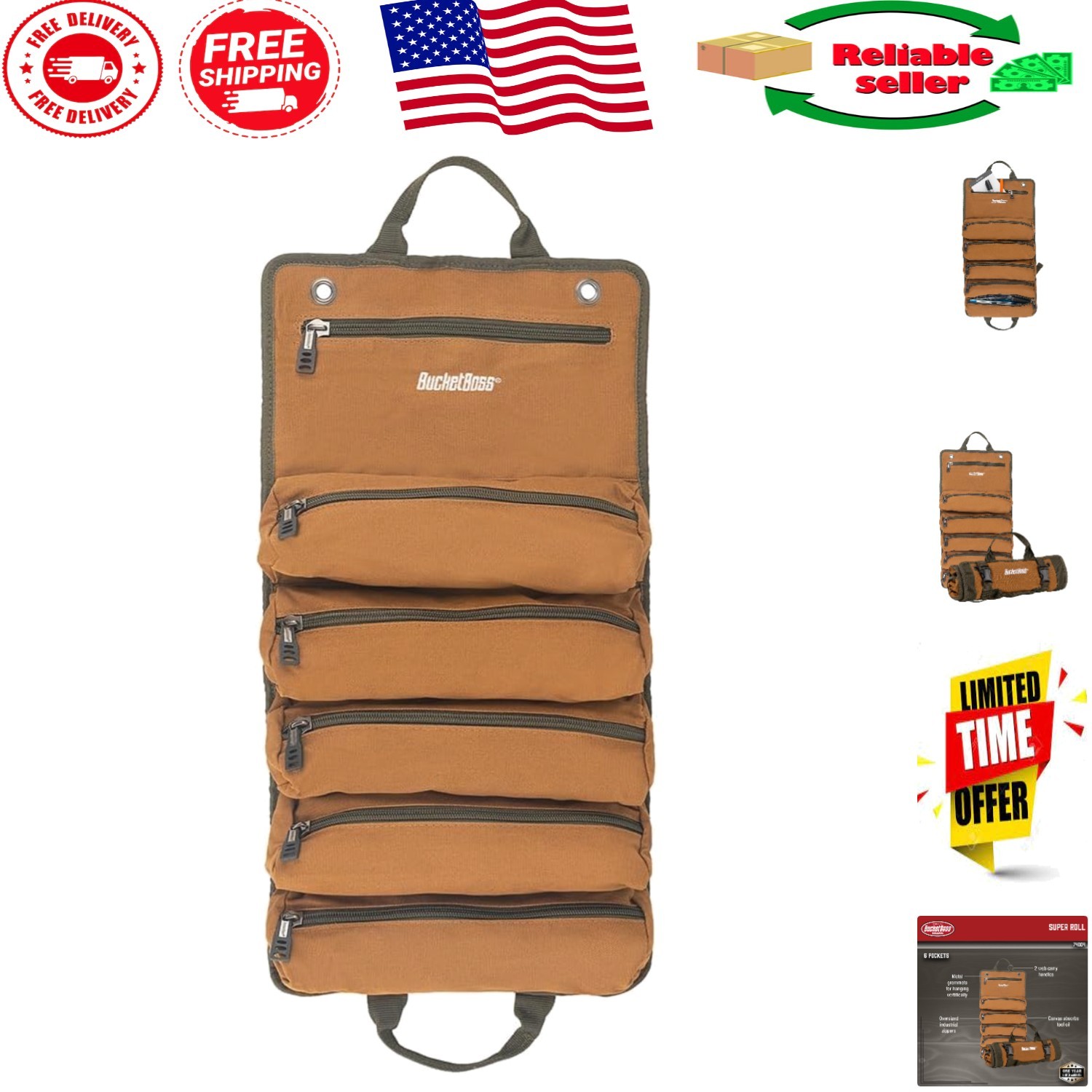 Versatile Tool Organizer in Brown Duckwear Canvas – Quick Release and 6 Pockets