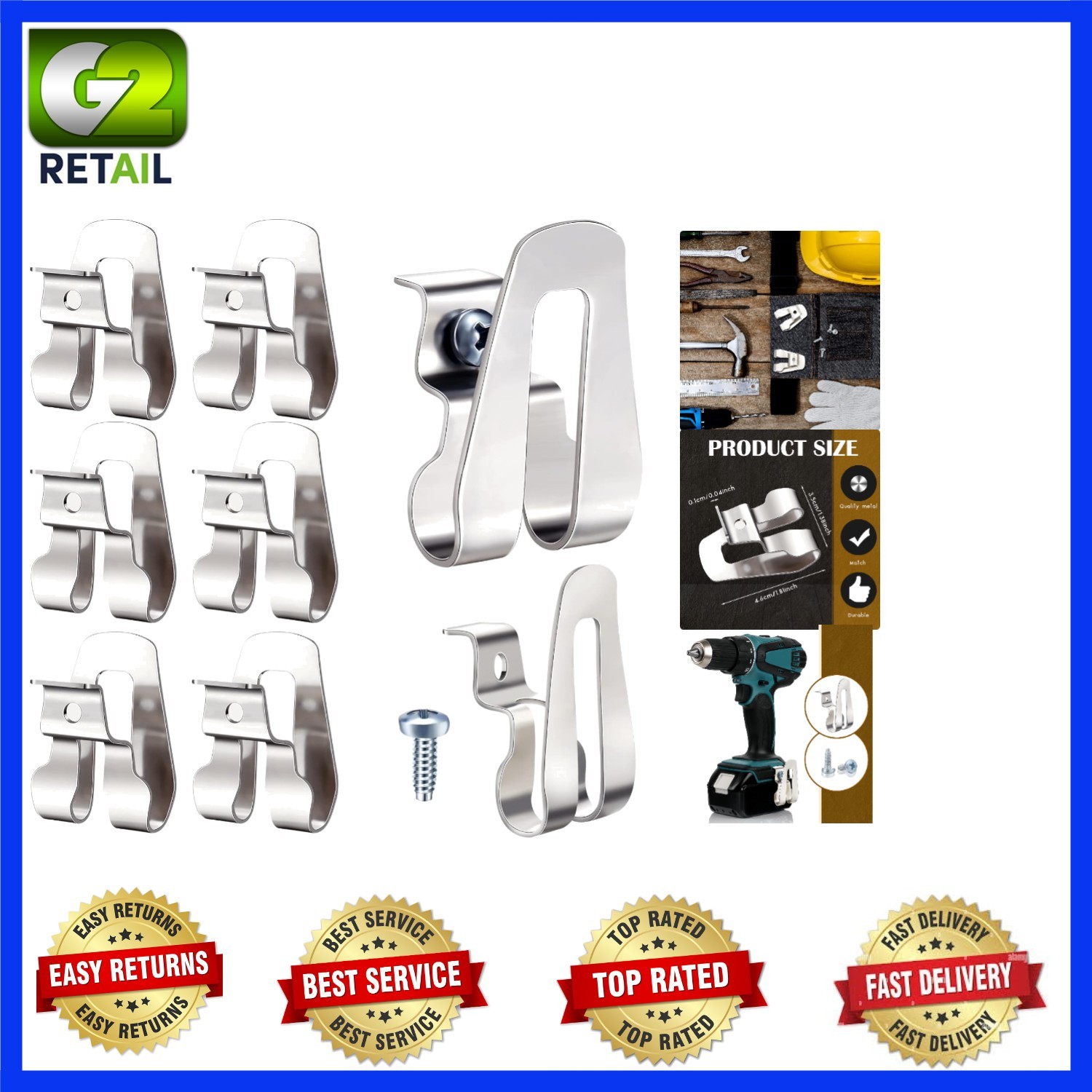 Compact Stainless Steel Drill Hook Clips – 8 Pack for Effortless Tool Storage