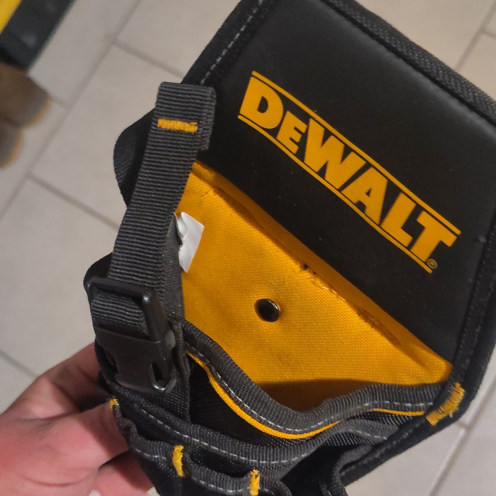 DEWALT Nylon Tool Pouch, Adjustable Strap, Black/Yellow, 1 Pack