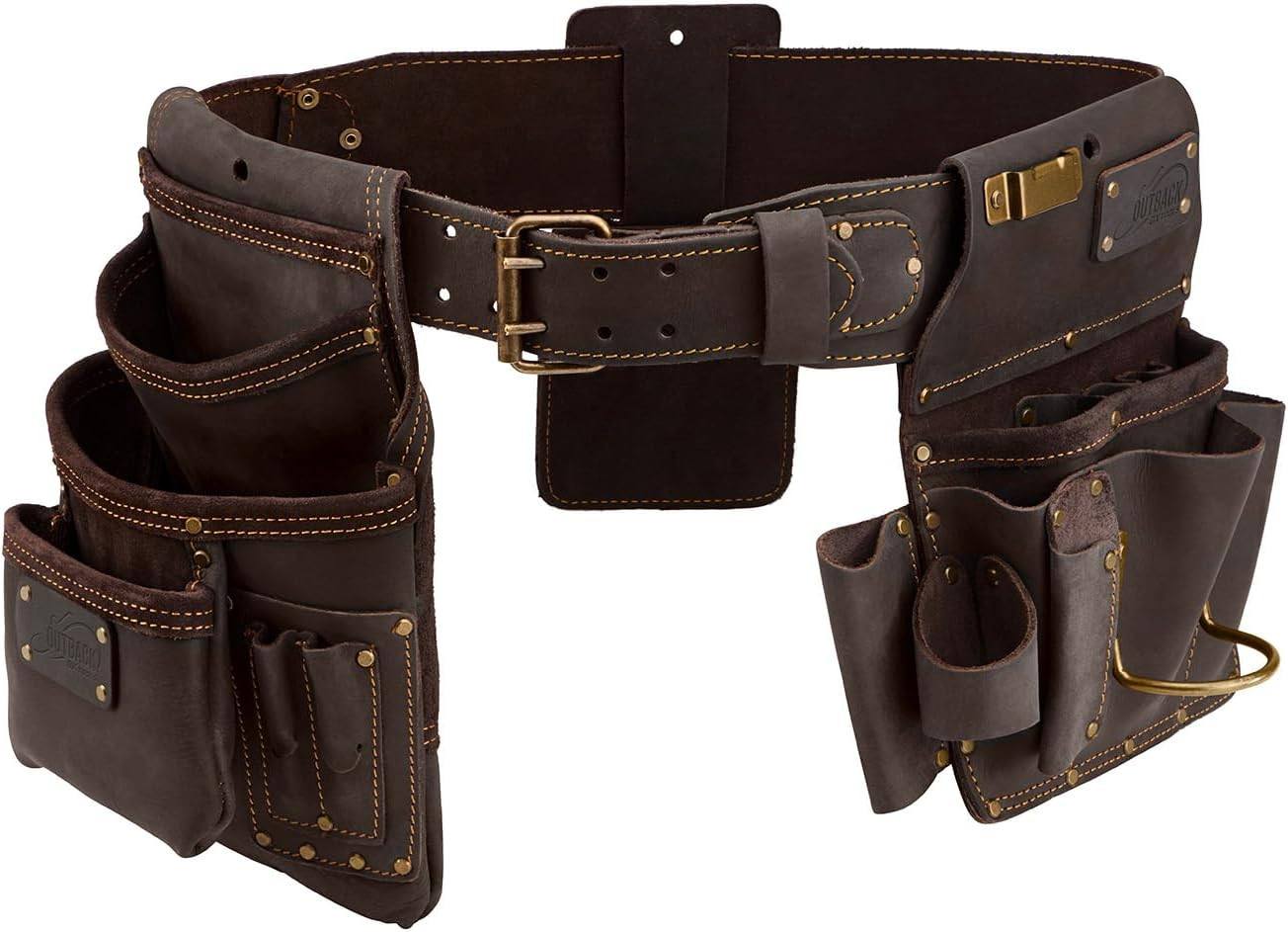 Pro Oil‑Tanned Leather Carpenter Tool Belt with Padded Suspenders & Dual Hammer