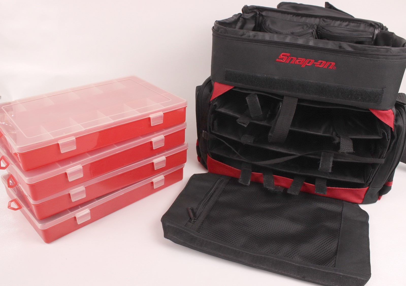 Snap On Large Canvas Fishing Tackle Organizer 15”x9”x12” W/Branded Lures