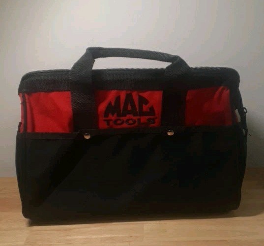 New Mac Tools MTB001 Red Black Canvas Zippered Tool Bag Exterior Pockets Rails