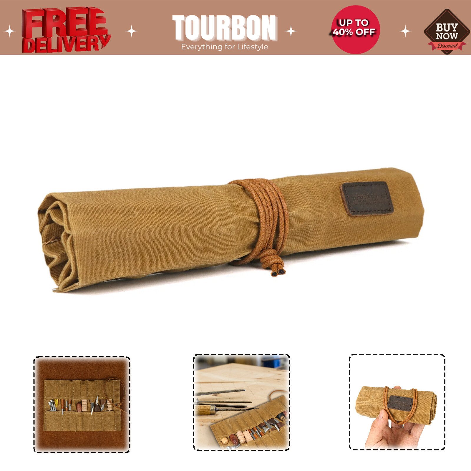 Tourbon Roll up Workshop Tool Carry Holder Carving Knife Organizer Compact Pouch