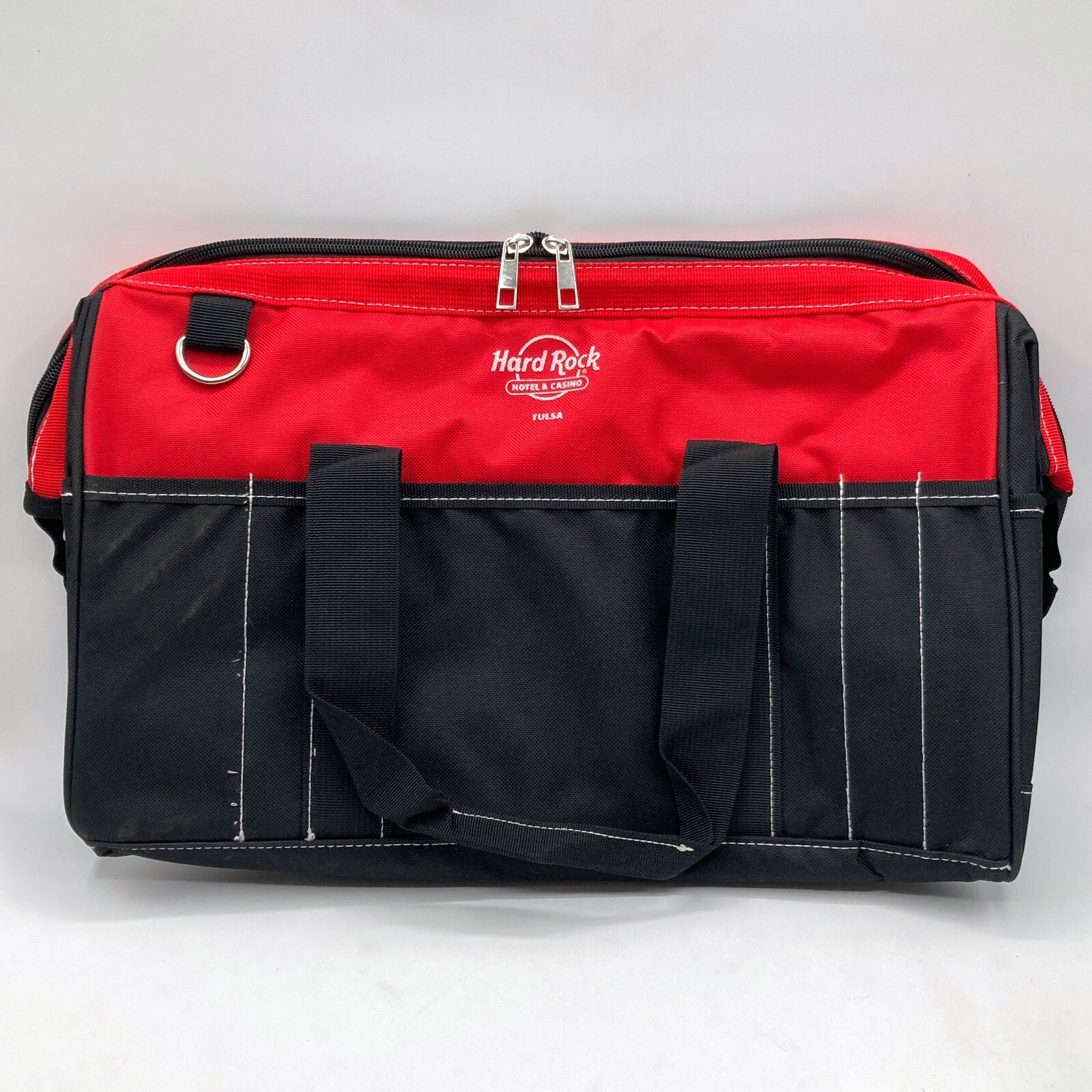 Red Canvas Tool Bag Reinforced Handles Strap Pockets Hard Rock Hotel Casino