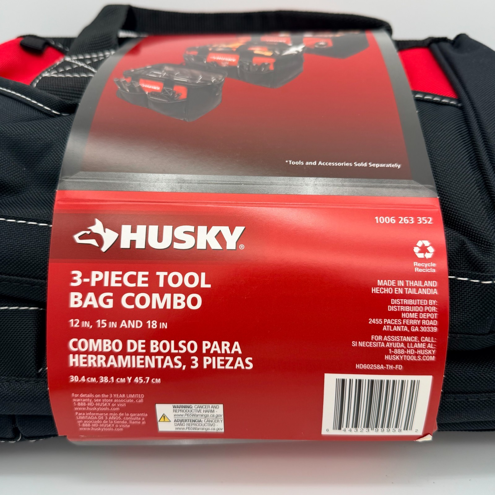 Husky 3-Piece 18 in. 15 in. 12 in. Tool Bag Combo with Water Resistant Fabric