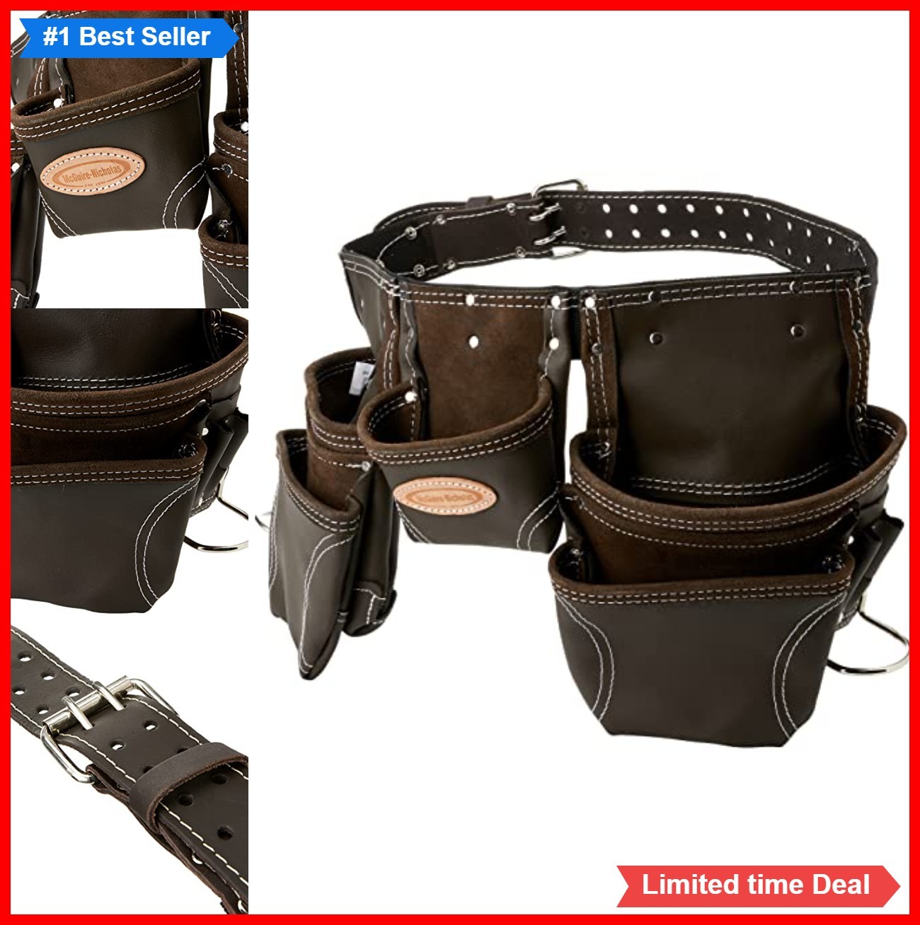 Contractor Apron Leather Oil Tanned Leather Fits Waist Up To 50 Inch Metal