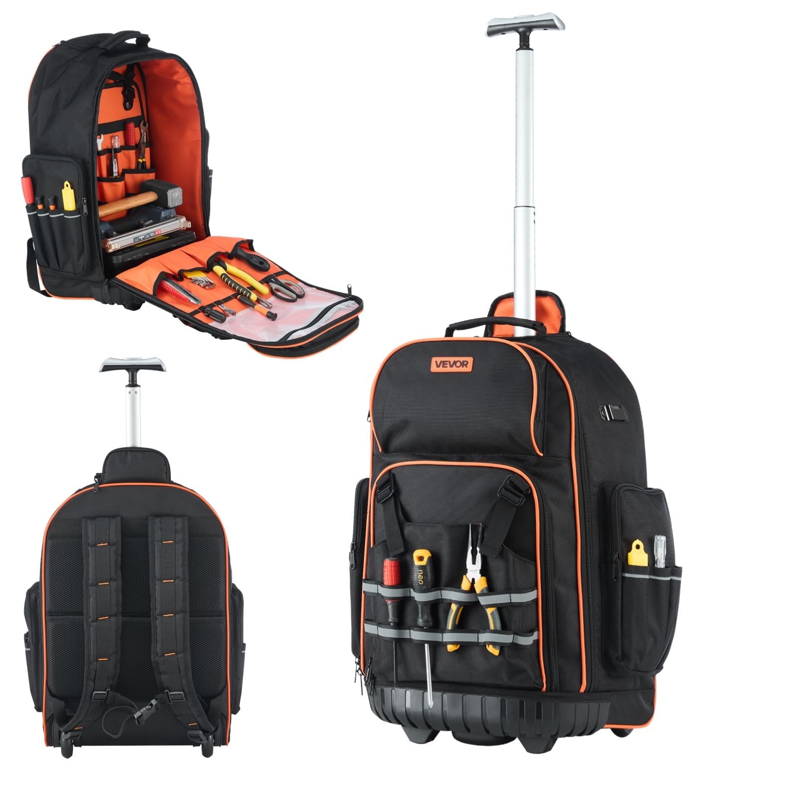 Heavy-Duty Rolling Tool Bag, 72-Pocket, 110lb