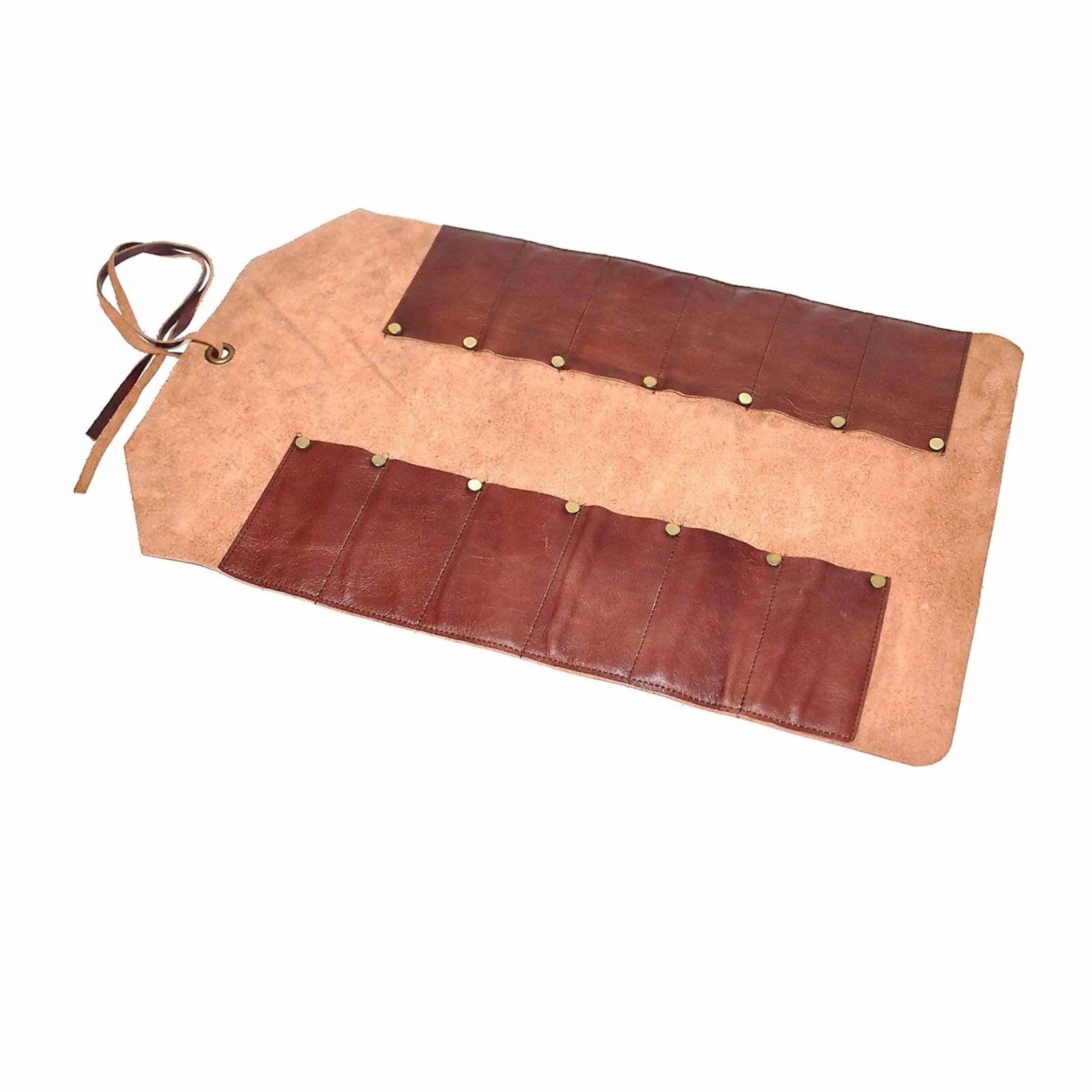 12 Pocket Leather Tool Roll – Mechanics Organizer Bag for Wrenches & Tool