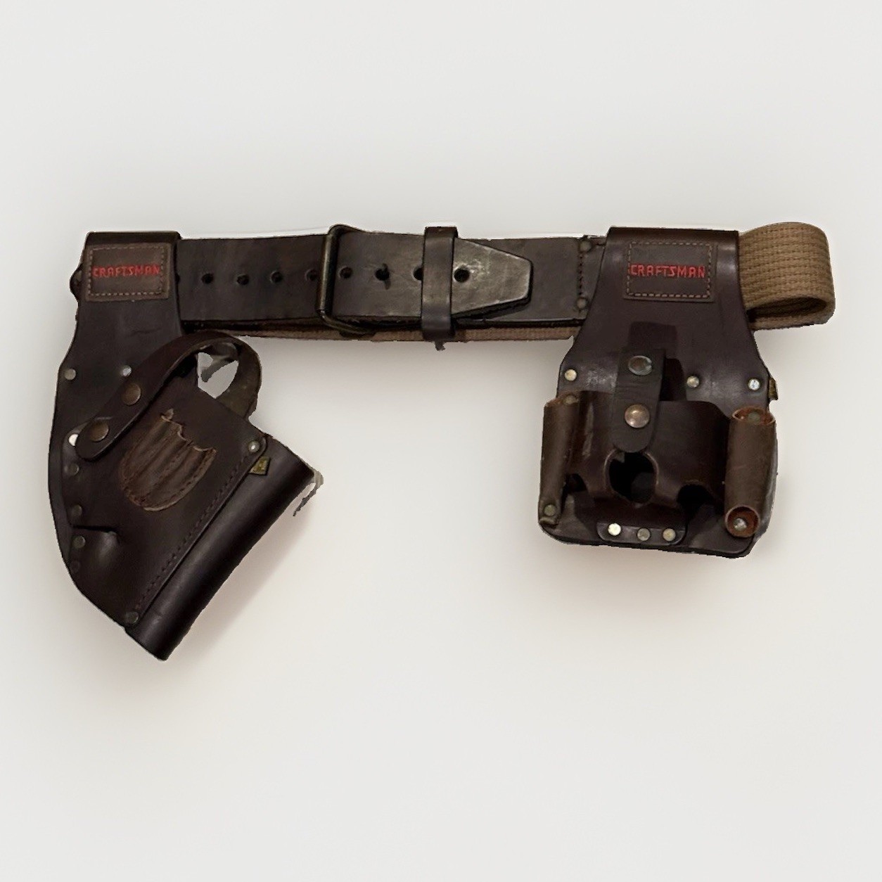 Vintage Craftsman 1950s-60s Leather/Canvas Tool Belt W/Drill & Tool Pouch 38-44″